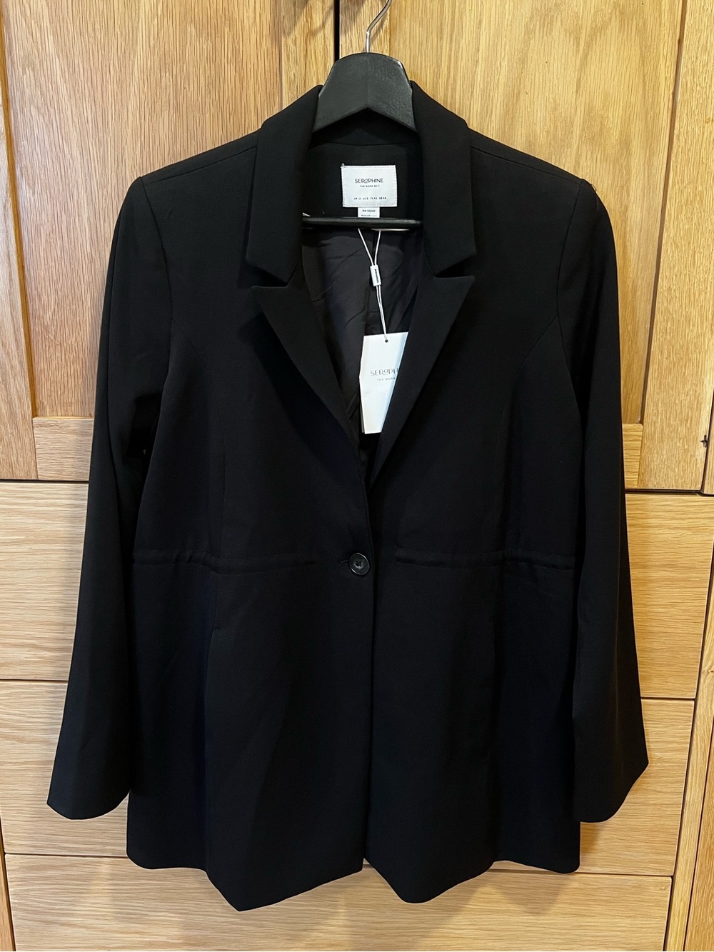 Seraphine The Work Edit Tailored Blazer Drawstring Waist Black Size 8 NWT Office